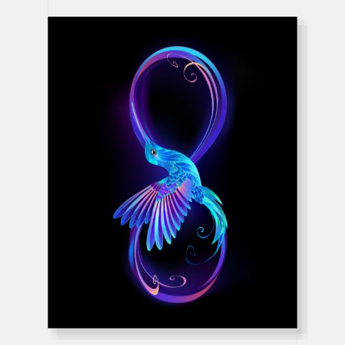 Neon Infinity Symbol with Glowing Hummingbird Foam Board