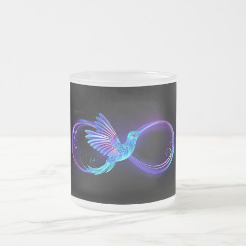 Neon Infinity Symbol with Glowing Hummingbird Frosted Glass Coffee Mug