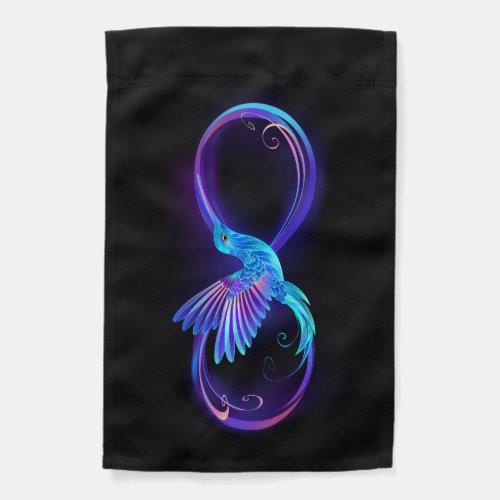 Neon Infinity Symbol with Glowing Hummingbird Garden Flag