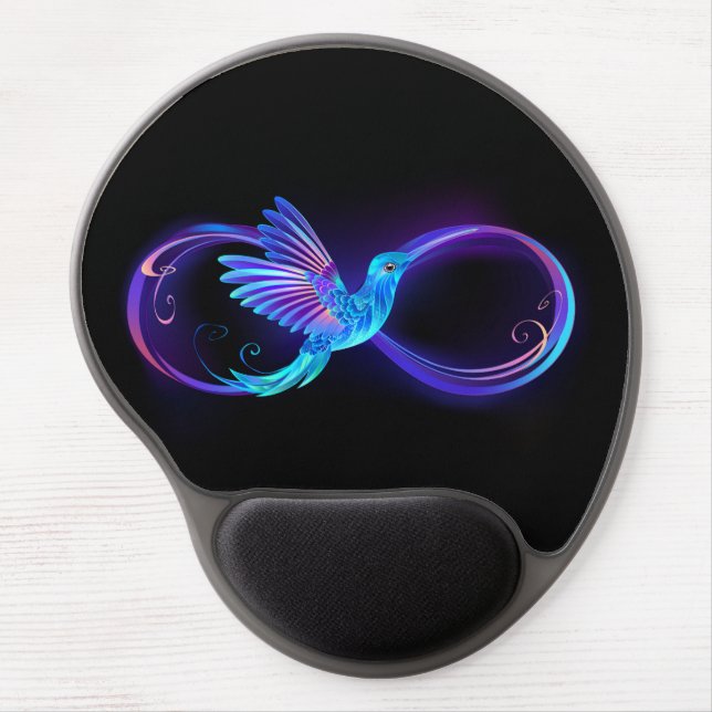 Neon Infinity Symbol with Glowing Hummingbird Gel Mouse Pad (Front)