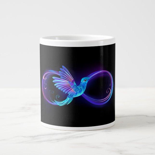 Neon Infinity Symbol with Glowing Hummingbird Giant Coffee Mug (Front)