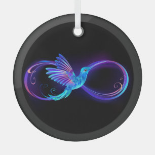 Neon Infinity Symbol with Glowing Hummingbird Glass Ornament