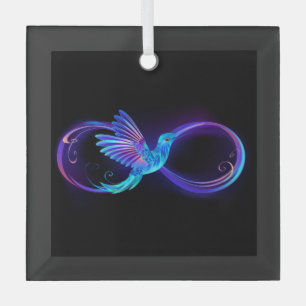 Neon Infinity Symbol with Glowing Hummingbird Glass Ornament