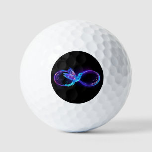 Neon Infinity Symbol with Glowing Hummingbird Golf Balls