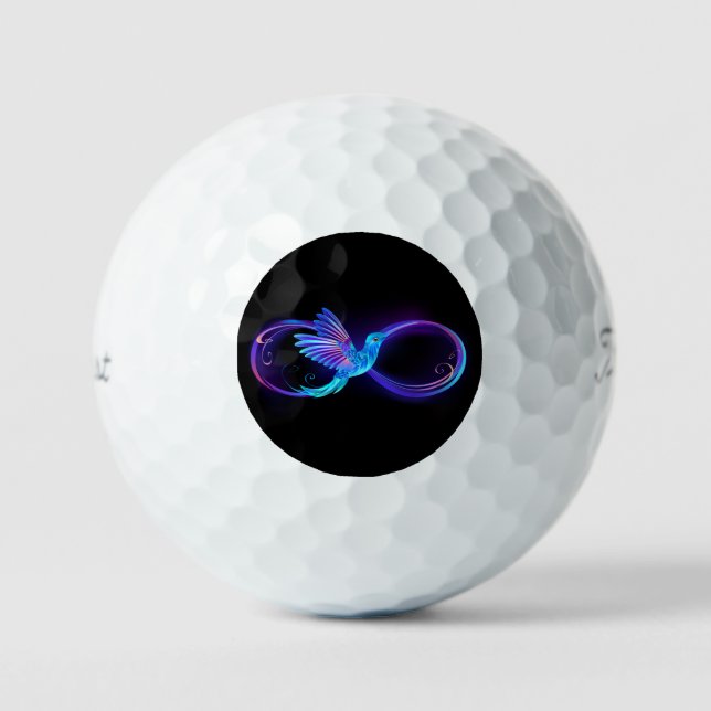 Neon Infinity Symbol with Glowing Hummingbird Golf Balls (Front)