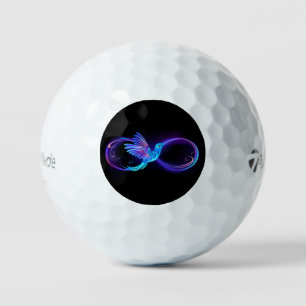 Neon Infinity Symbol with Glowing Hummingbird Golf Balls
