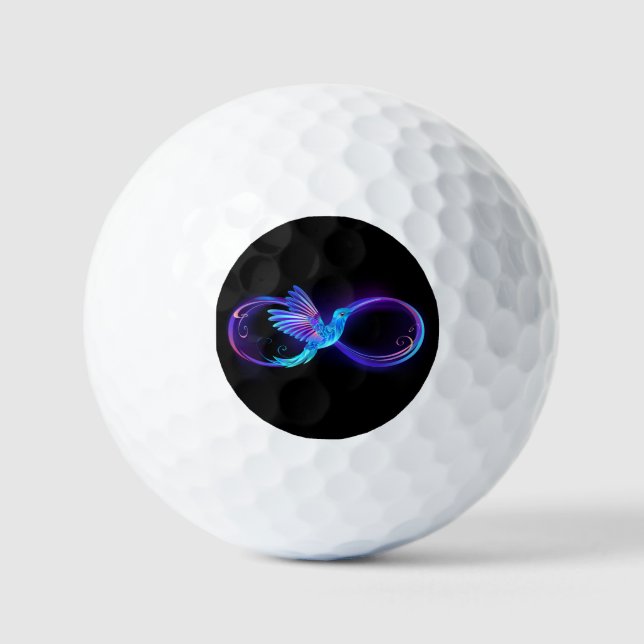 Neon Infinity Symbol with Glowing Hummingbird Golf Balls (Front)