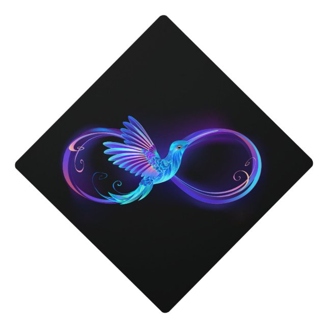 Neon Infinity Symbol with Glowing Hummingbird Graduation Cap Topper (Front)