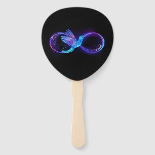 Neon Infinity Symbol with Glowing Hummingbird Hand Fan