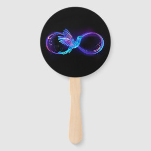Neon Infinity Symbol with Glowing Hummingbird Hand Fan