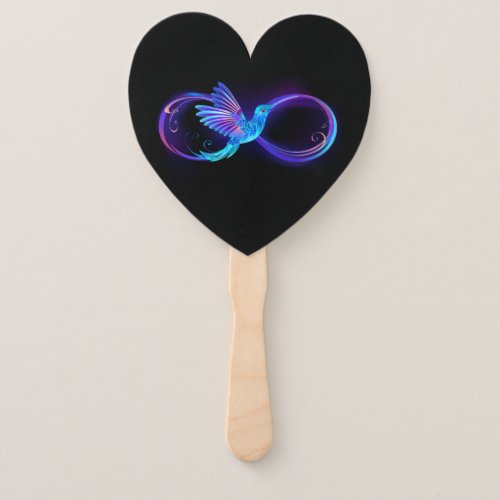 Neon Infinity Symbol with Glowing Hummingbird Hand Fan