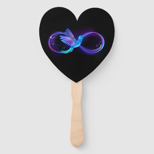 Neon Infinity Symbol with Glowing Hummingbird Hand Fan (Front)