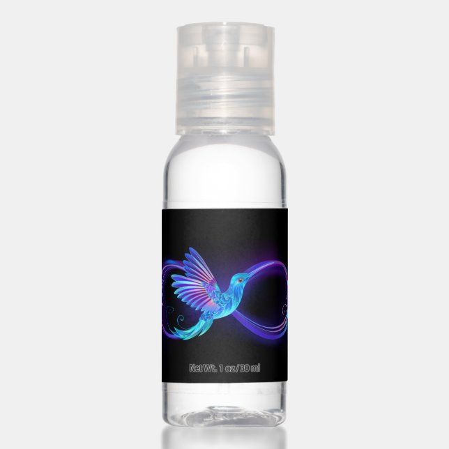 Neon Infinity Symbol with Glowing Hummingbird Hand Sanitizer (Front)