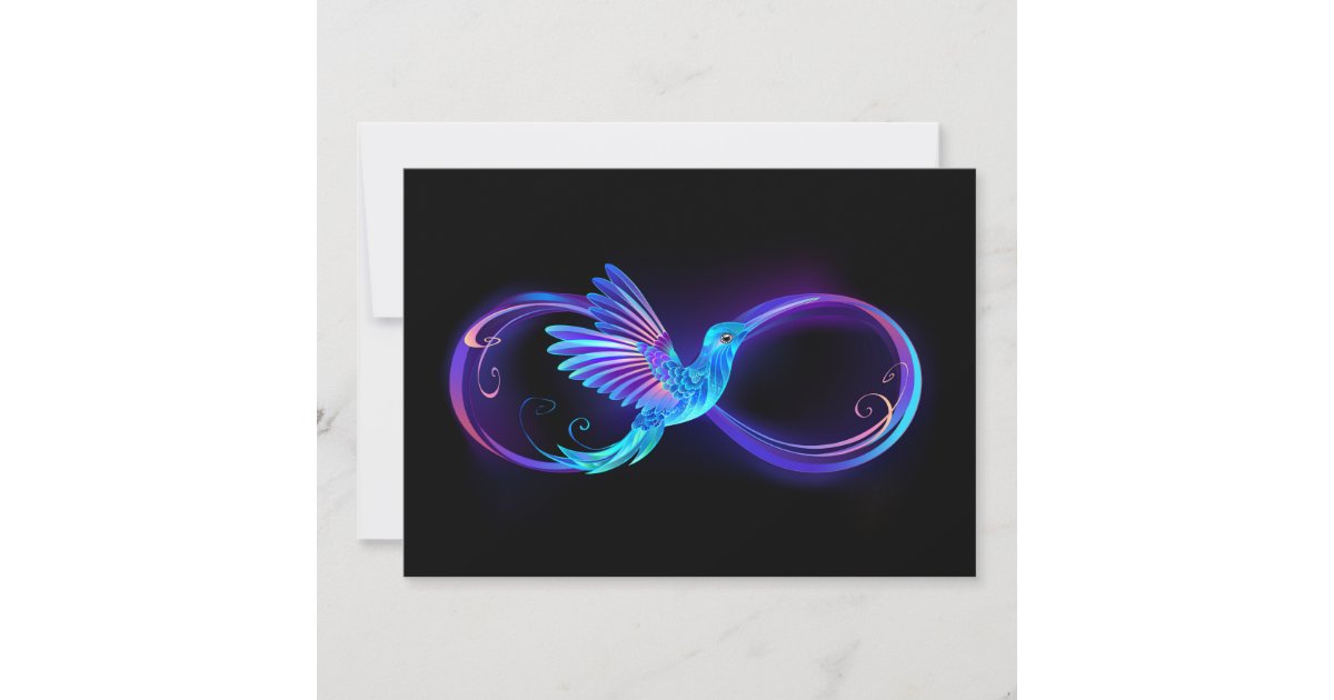 Neon Infinity Symbol with Glowing Hummingbird Holiday Card | Zazzle