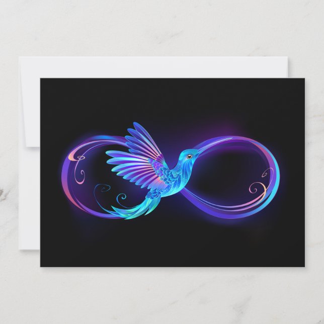 Neon Infinity Symbol with Glowing Hummingbird Holiday Card (Front)