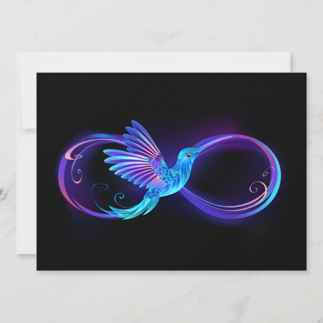 Neon Infinity Symbol with Glowing Hummingbird Holiday Card (Front)