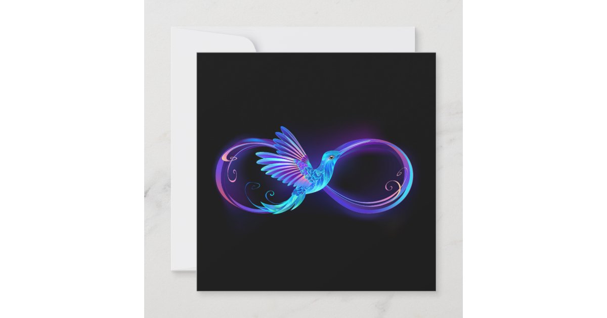 Neon Infinity Symbol with Glowing Hummingbird Holiday Card | Zazzle