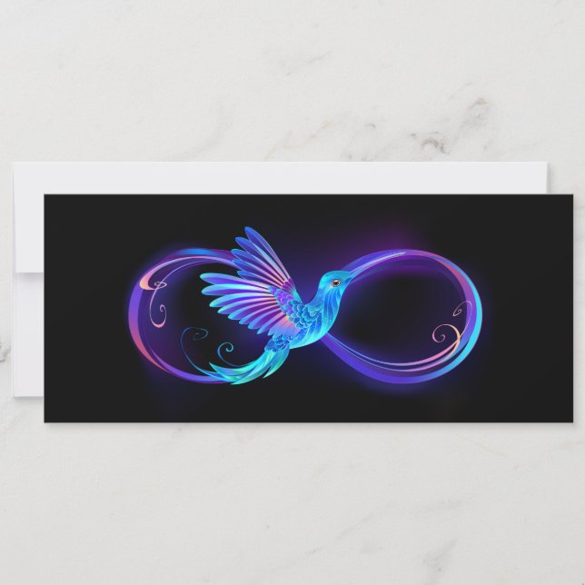 Neon Infinity Symbol with Glowing Hummingbird Holiday Card (Front)