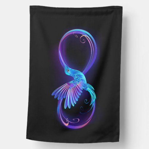 Neon Infinity Symbol with Glowing Hummingbird House Flag