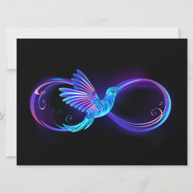 Neon Infinity Symbol with Glowing Hummingbird Invitation (Front)