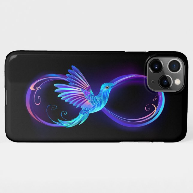 Neon Infinity Symbol with Glowing Hummingbird iPhone Case (Back Horizontal)