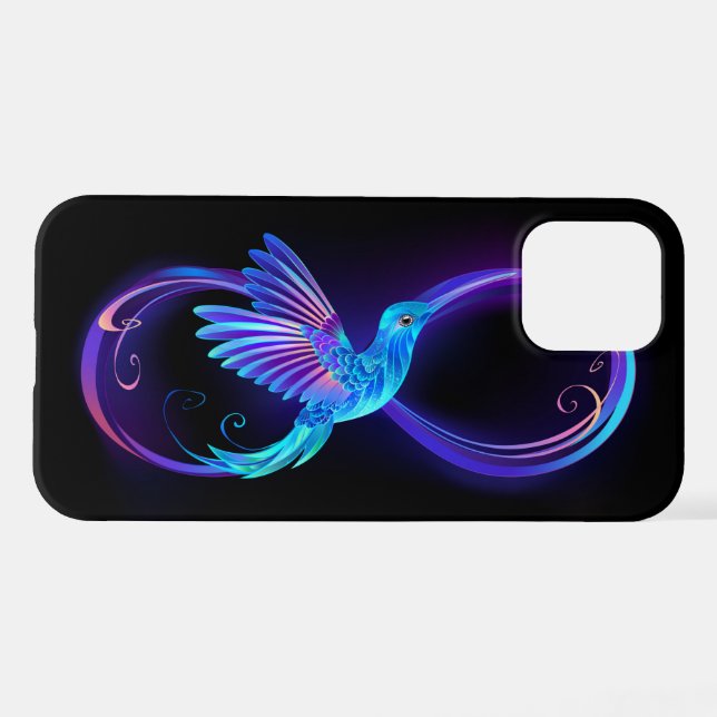 Neon Infinity Symbol with Glowing Hummingbird iPhone Case (Back Horizontal)