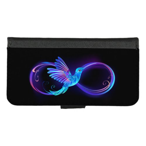 Neon Infinity Symbol with Glowing Hummingbird iPhone 87 Wallet Case