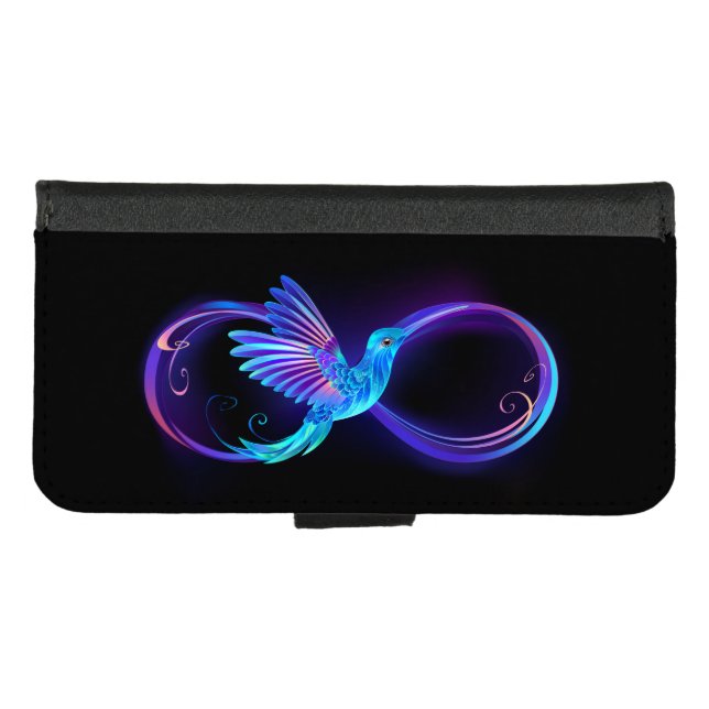 Neon Infinity Symbol with Glowing Hummingbird iPhone Wallet Case (Front (Horizontal))
