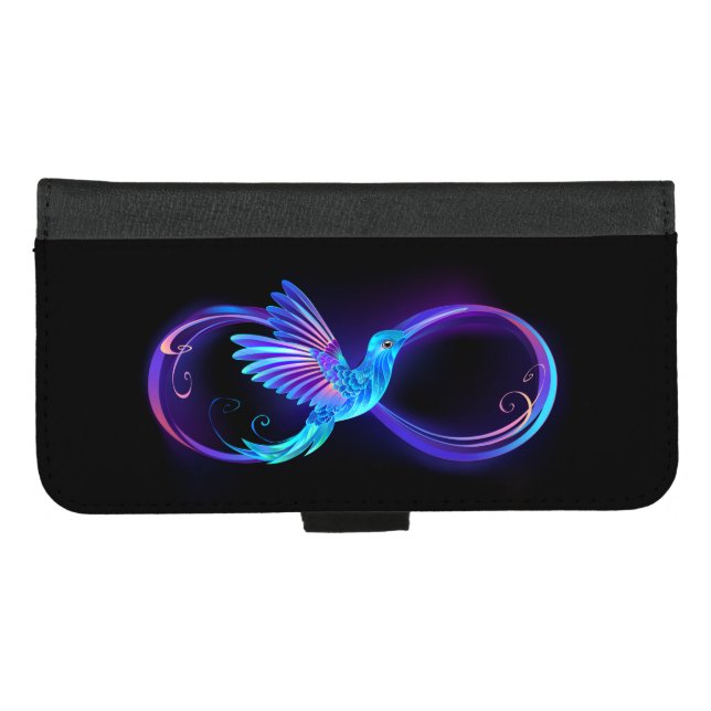 Neon Infinity Symbol with Glowing Hummingbird iPhone Wallet Case (Front (Horizontal))