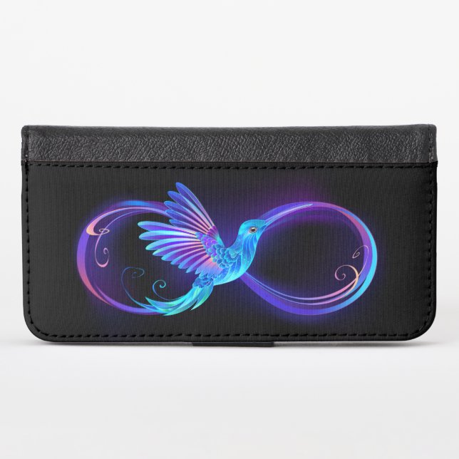Neon Infinity Symbol with Glowing Hummingbird iPhone Wallet Case (Front (Horizontal))