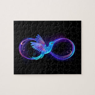 Neon Infinity Symbol with Glowing Hummingbird Jigsaw Puzzle