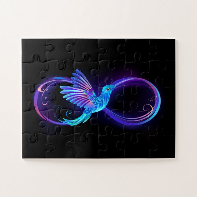 Neon Infinity Symbol with Glowing Hummingbird Jigsaw Puzzle (Horizontal)