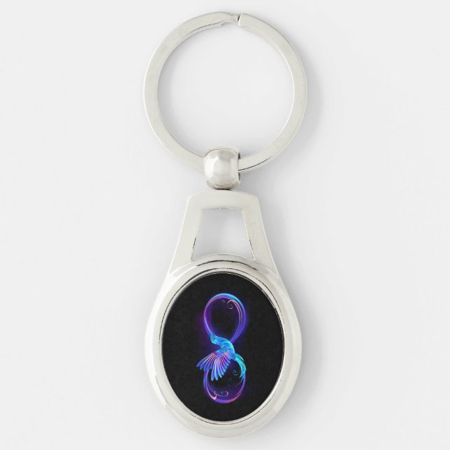 Neon Infinity Symbol with Glowing Hummingbird Keychain (Front)