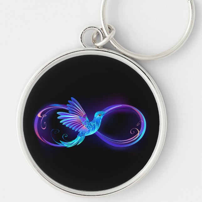 Neon Infinity Symbol with Glowing Hummingbird Keychain (Front)