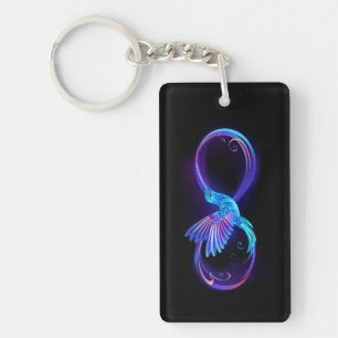 Neon Infinity Symbol with Glowing Hummingbird Keychain