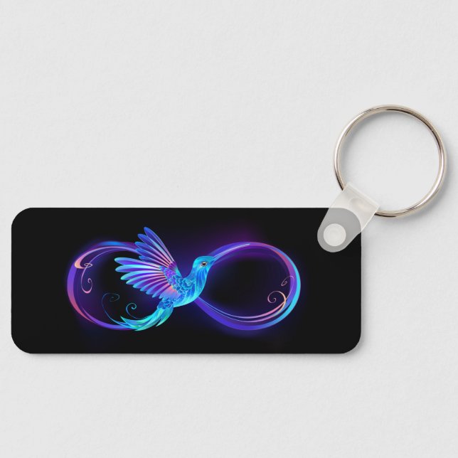 Neon Infinity Symbol with Glowing Hummingbird Keychain (Front)