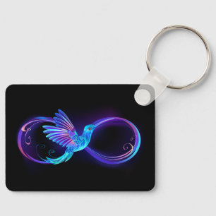 Neon Infinity Symbol with Glowing Hummingbird Keychain