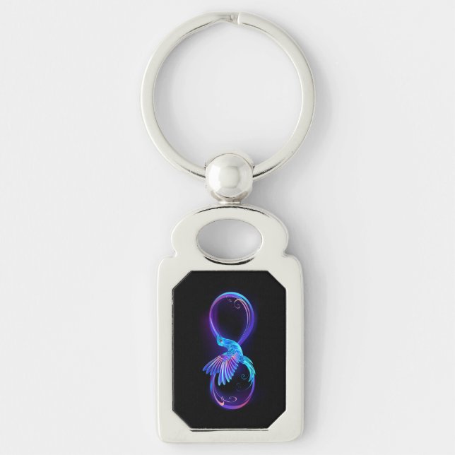 Neon Infinity Symbol with Glowing Hummingbird Keychain (Front)