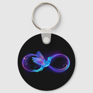 Neon Infinity Symbol with Glowing Hummingbird Keychain