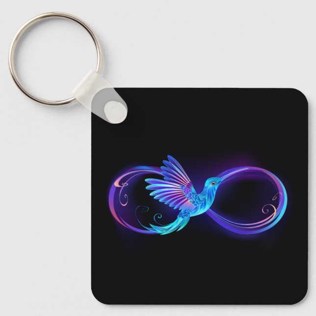 Neon Infinity Symbol with Glowing Hummingbird Keychain (Front)