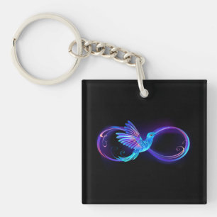 Neon Infinity Symbol with Glowing Hummingbird Keychain