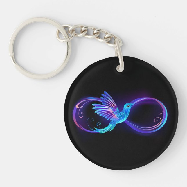 Neon Infinity Symbol with Glowing Hummingbird Keychain (Front)