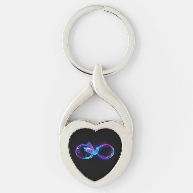 Neon Infinity Symbol with Glowing Hummingbird Keychain (Front)