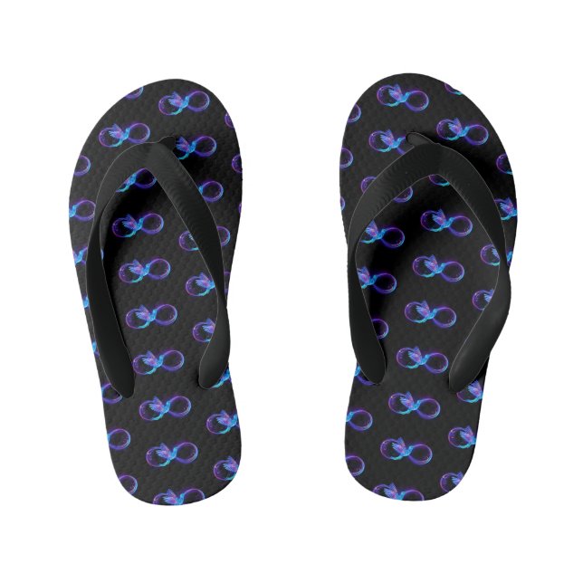Neon Infinity Symbol with Glowing Hummingbird Kid's Flip Flops (Footbed)