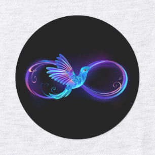 Neon Infinity Symbol with Glowing Hummingbird Kids' Labels