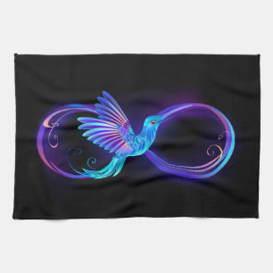 Neon Infinity Symbol with Glowing Hummingbird Kitchen Towel