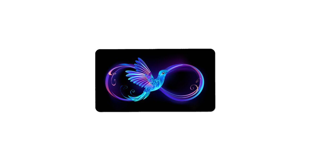 Neon Infinity Symbol with Glowing Hummingbird Label | Zazzle