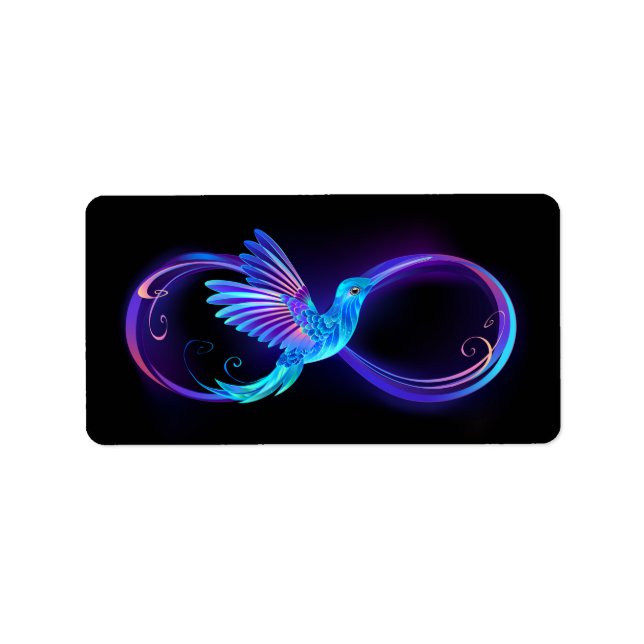 Neon Infinity Symbol with Glowing Hummingbird Label (Front)