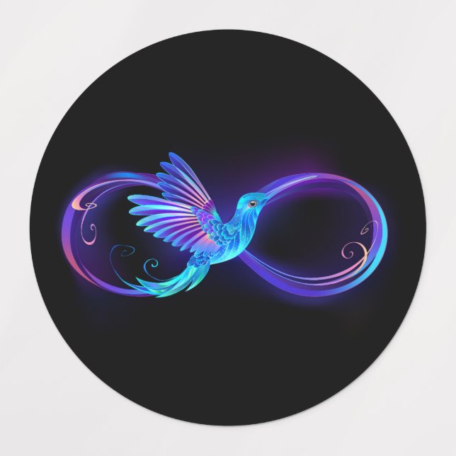 Neon Infinity Symbol with Glowing Hummingbird Labels (Design 1)