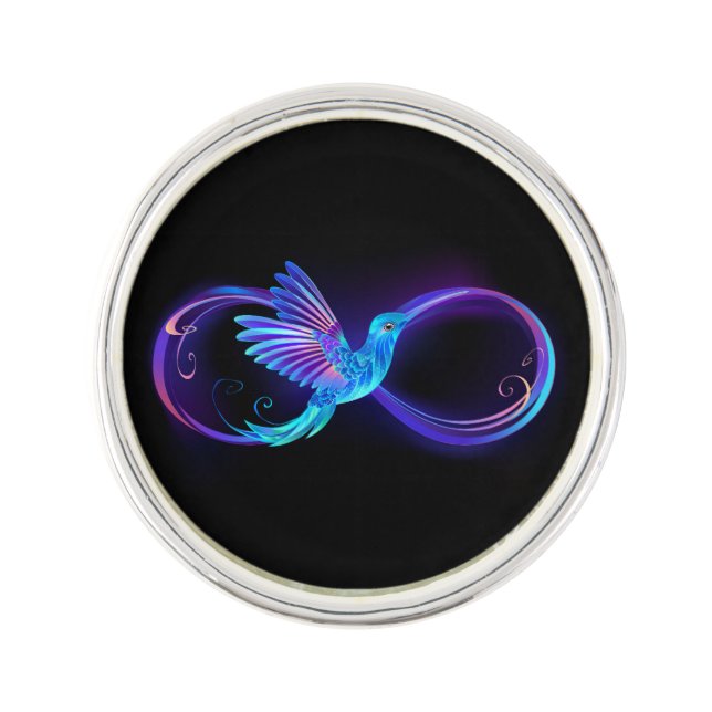 Neon Infinity Symbol with Glowing Hummingbird Lapel Pin (Front)
